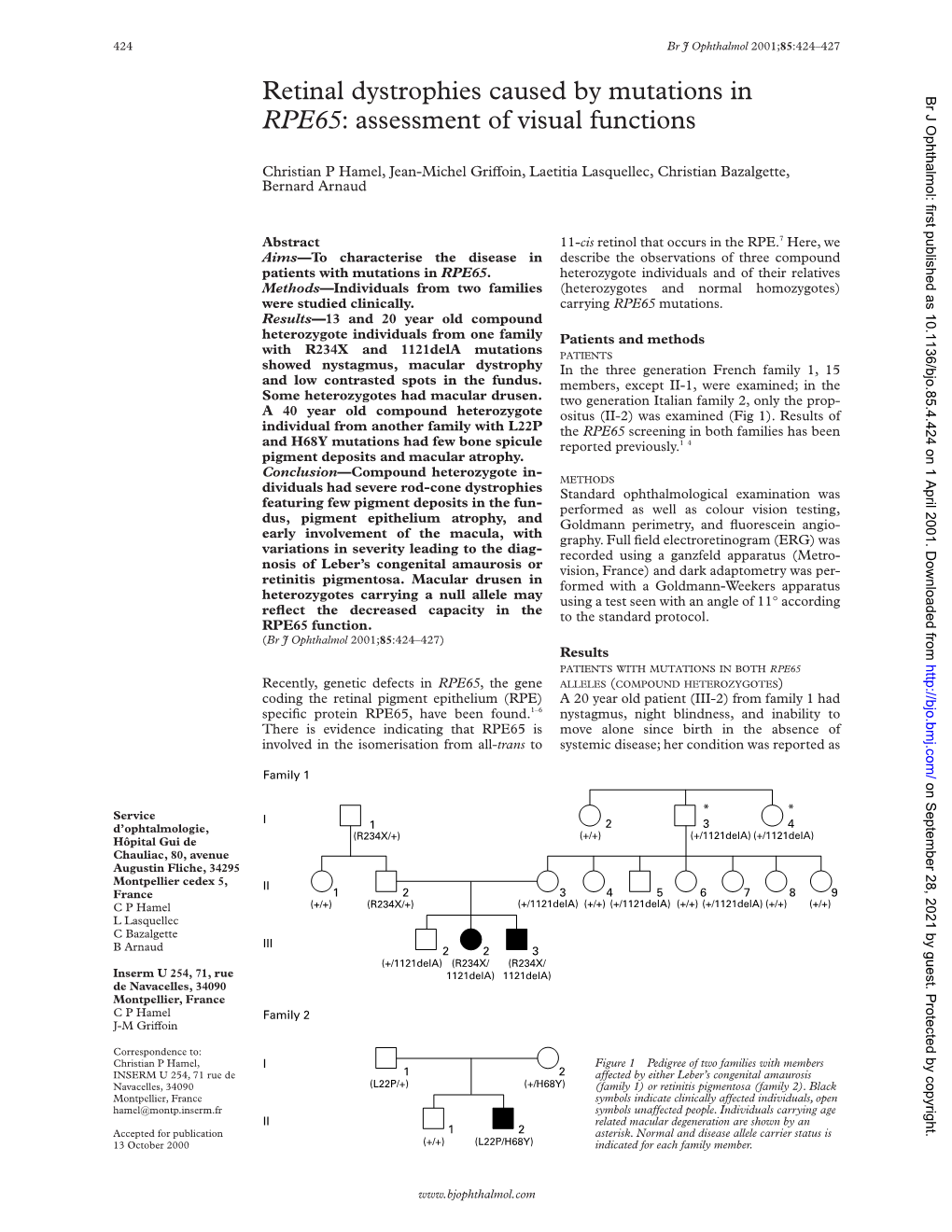 Retinal Dystrophies Caused by Mutations in RPE65 425