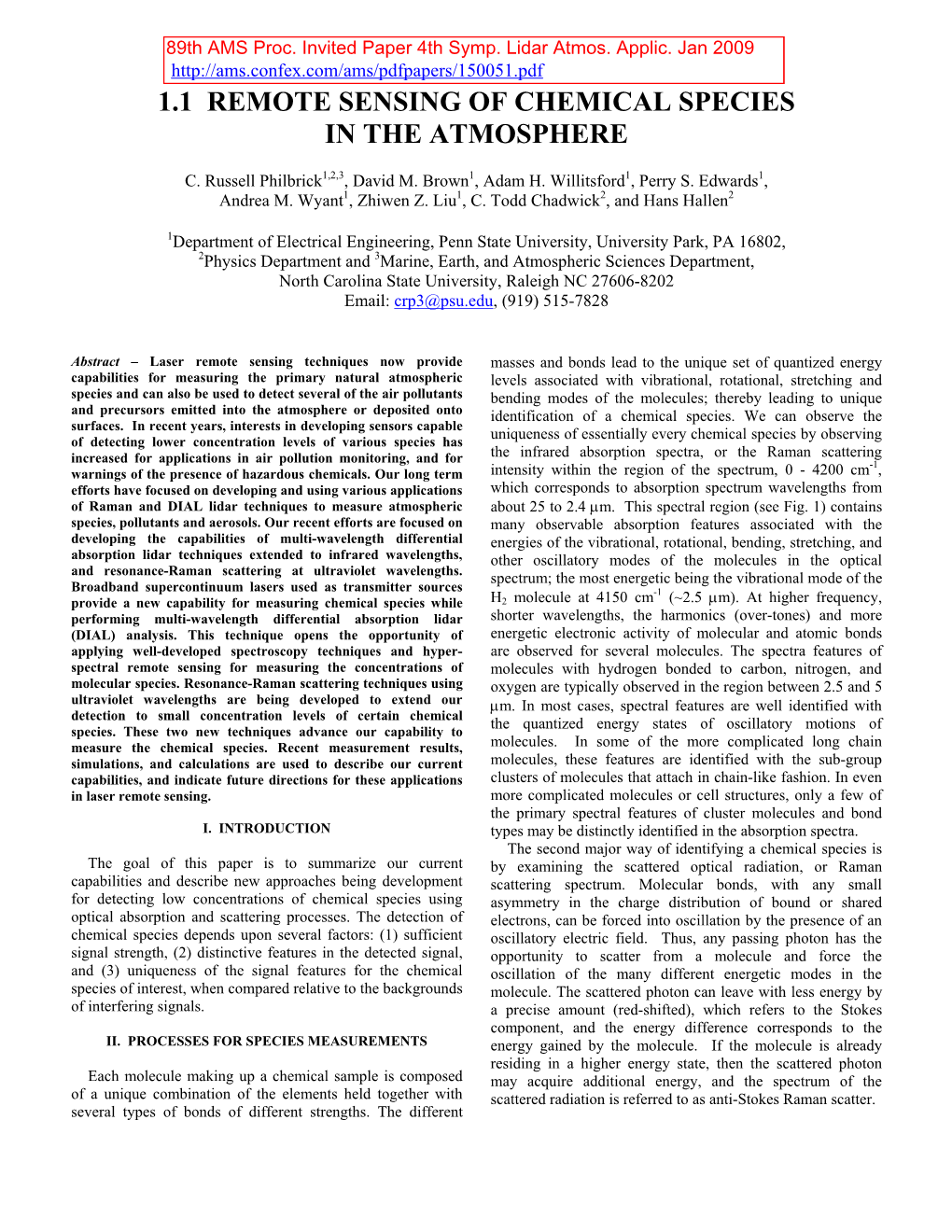 1.1 Remote Sensing of Chemical Species in the Atmosphere