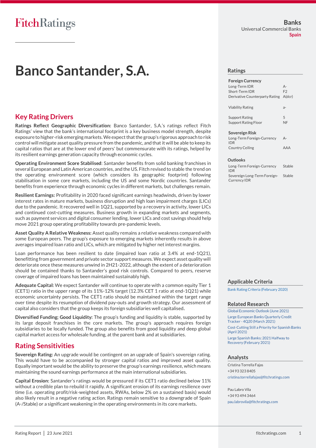 Fitch Banco Santander Junio 2 2021