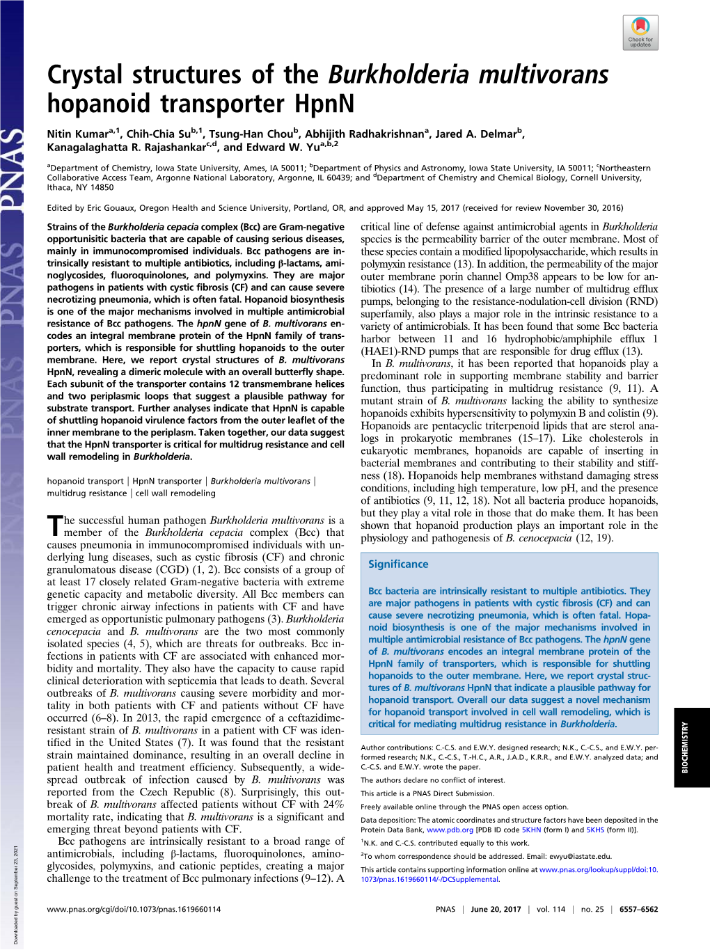 Crystal Structures of the Burkholderia Multivorans Hopanoid Transporter Hpnn