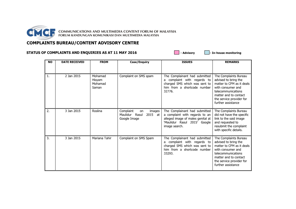 Complaints Bureau/Content Advisory Centre