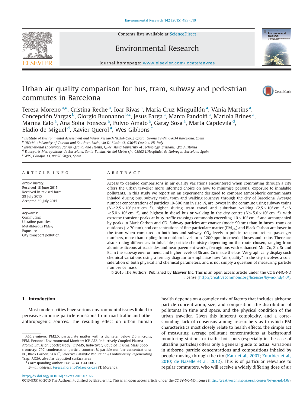 Urban Air Quality Comparison for Bus, Tram, Subway and Pedestrian Commutes in Barcelona