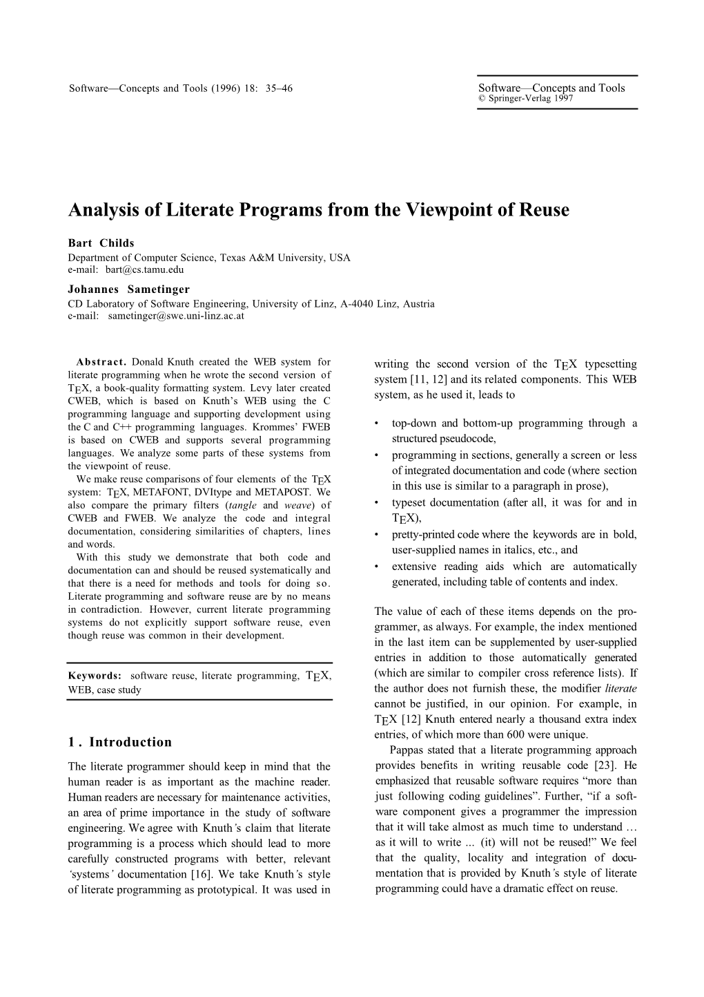 Analysis of Literate Programs from the Viewpoint of Reuse