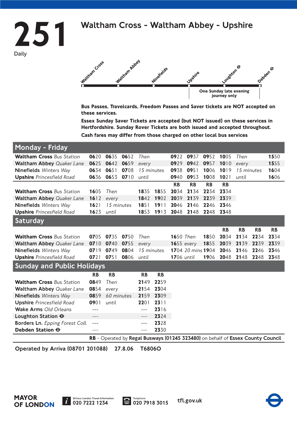 251 Waltham Cross - Waltham Abbey - Upshire Daily