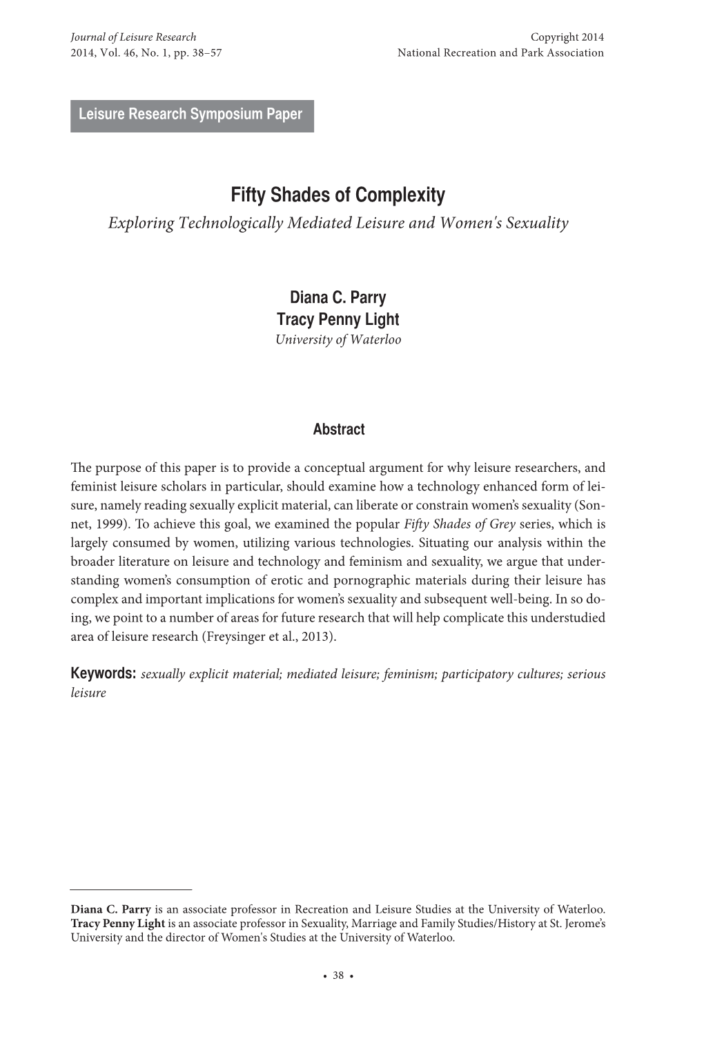 Fifty Shades of Complexity Exploring Technologically Mediated Leisure and Women's Sexuality