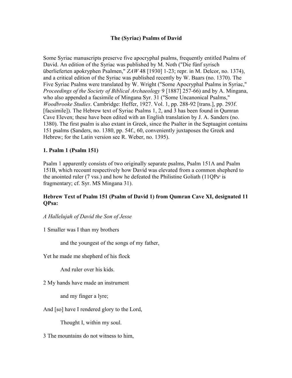 The (Syriac) Psalms of David