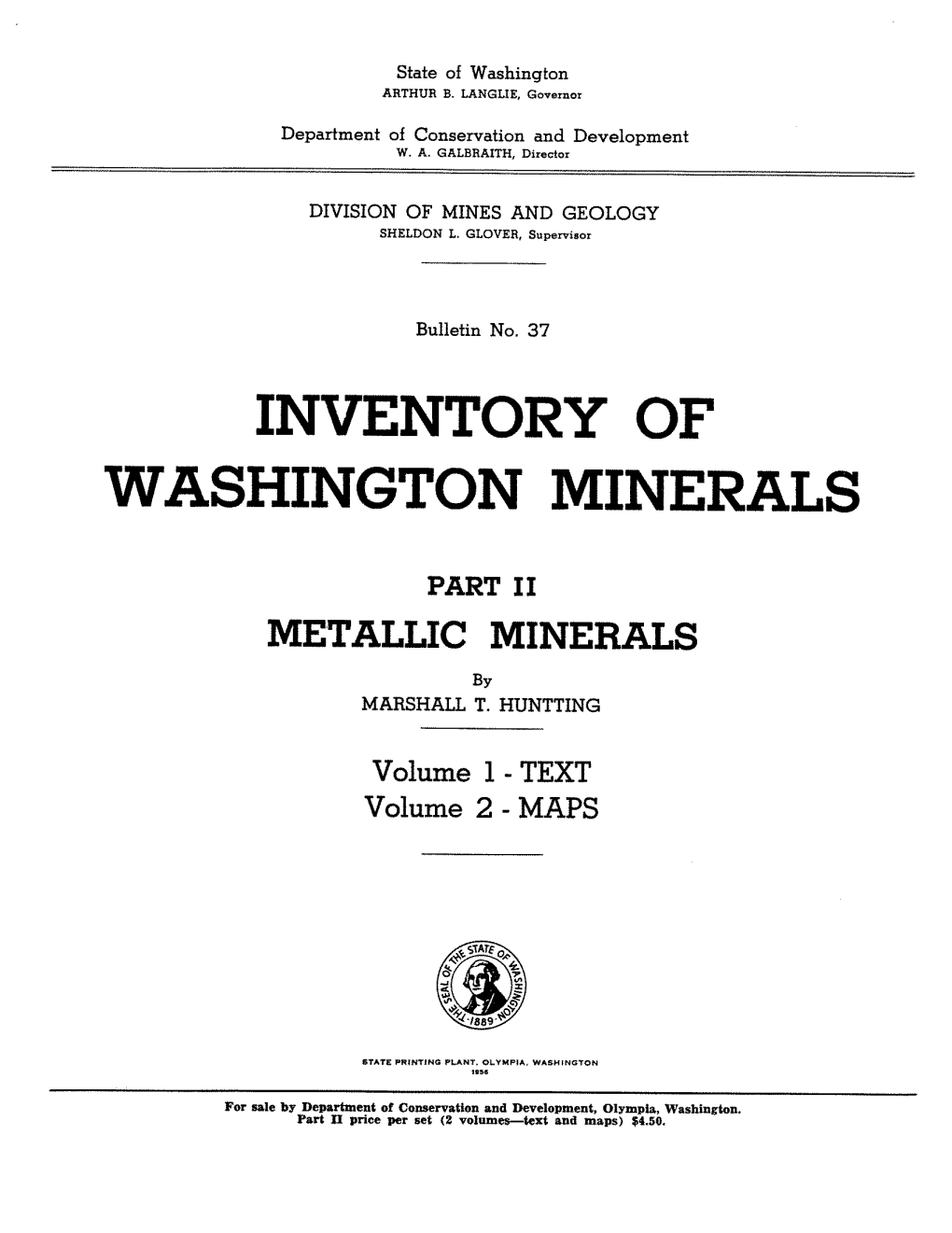 Bulletin 37, Inventory of Washington Minerals Part II