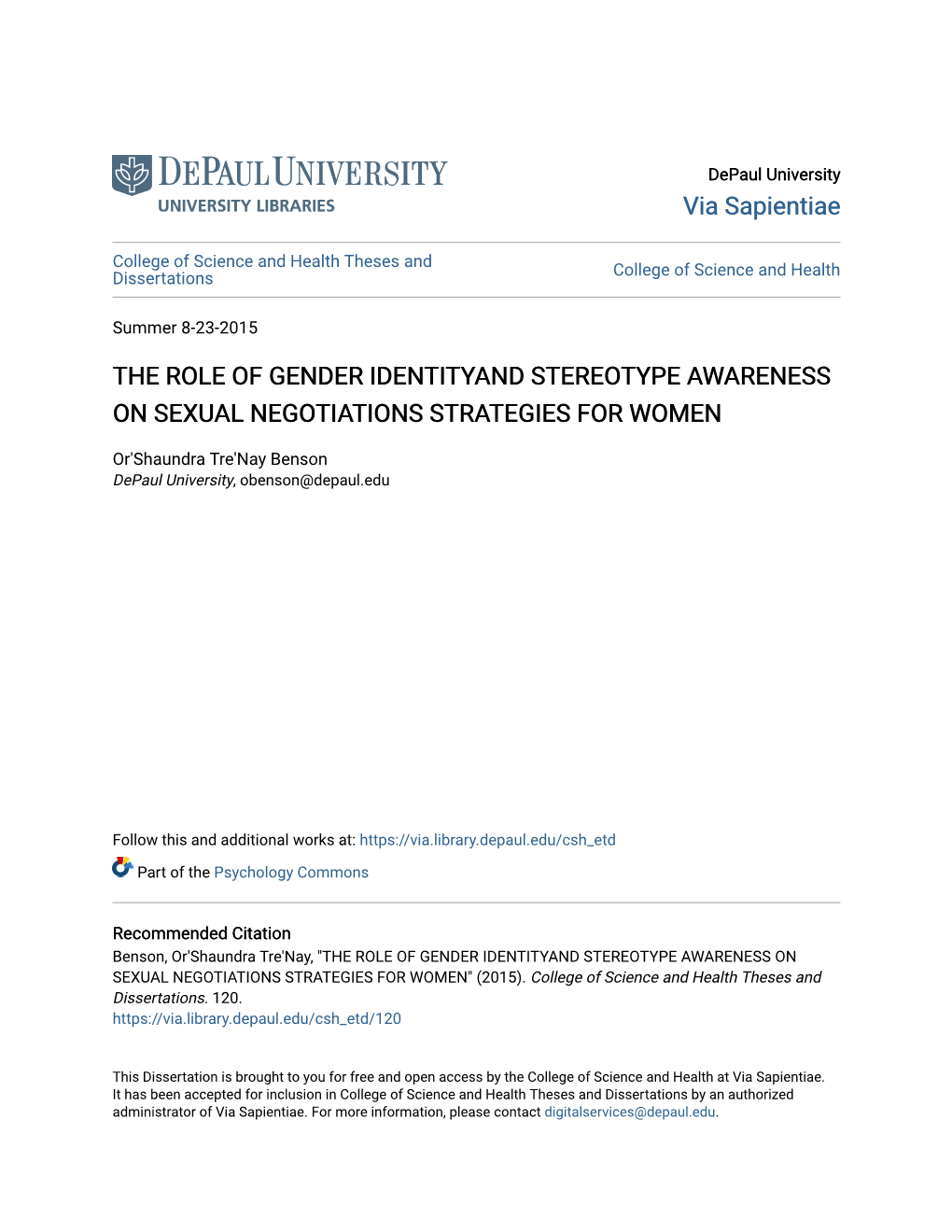 The Role of Gender Identityand Stereotype Awareness on Sexual Negotiations Strategies for Women