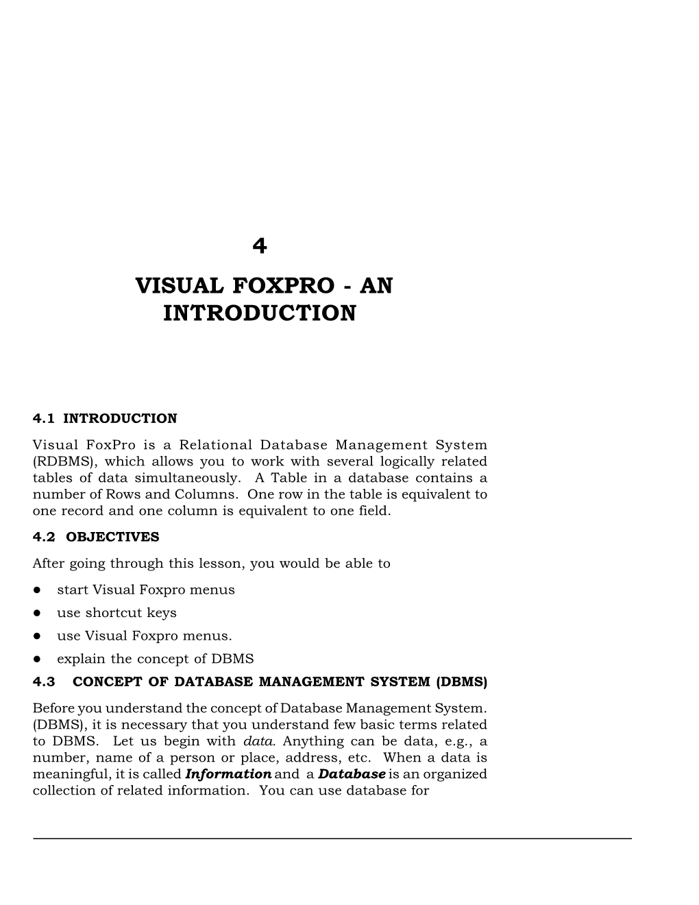 4 Visual Foxpro - an Introduction