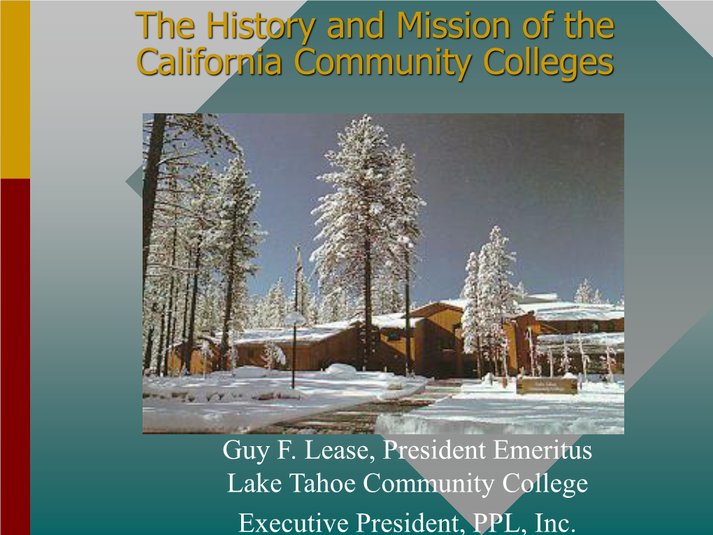 The History and Mission of the California Community Colleges