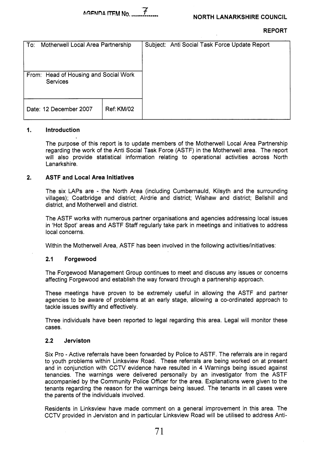 2. NORTH LANARKSHIRE COUNCIL REPORT ASTF and Local Area