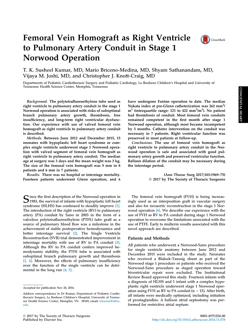 Femoral Vein Homograft As Right Ventricle to Pulmonary Artery Conduit in Stage 1 Norwood Operation