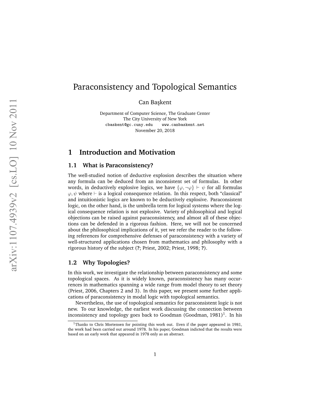 Paraconsistency and Topological Semantics