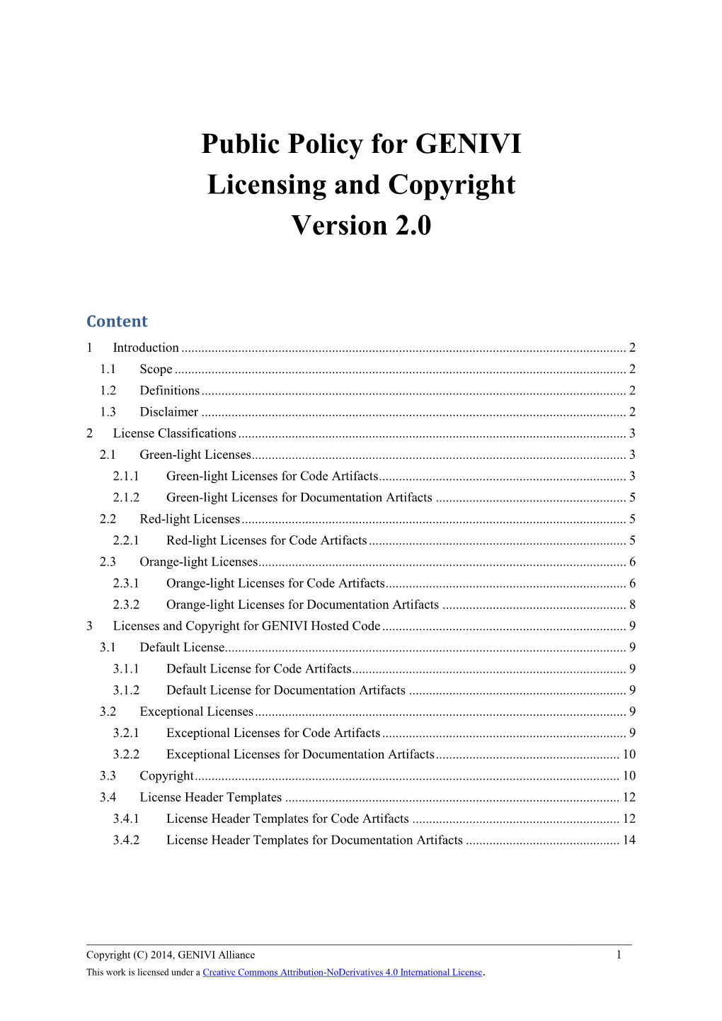 Public Policy for GENIVI Licensing and Copyright Version 2.0