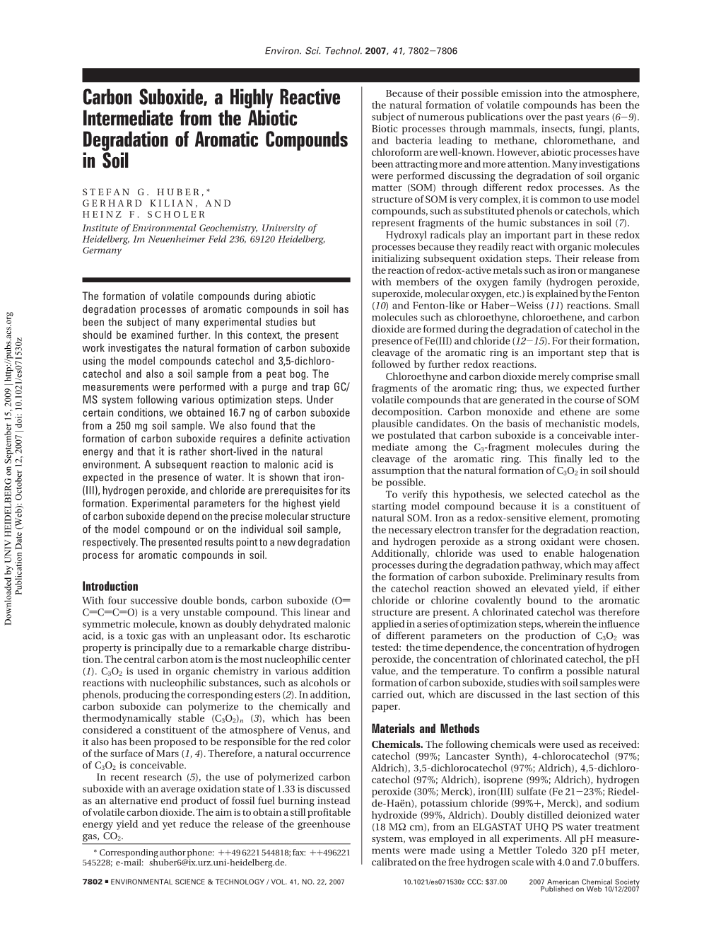 Carbon Suboxide, a Highly Reactive Intermediate from the Abiotic Degradation of Aromatic Compounds in Soil