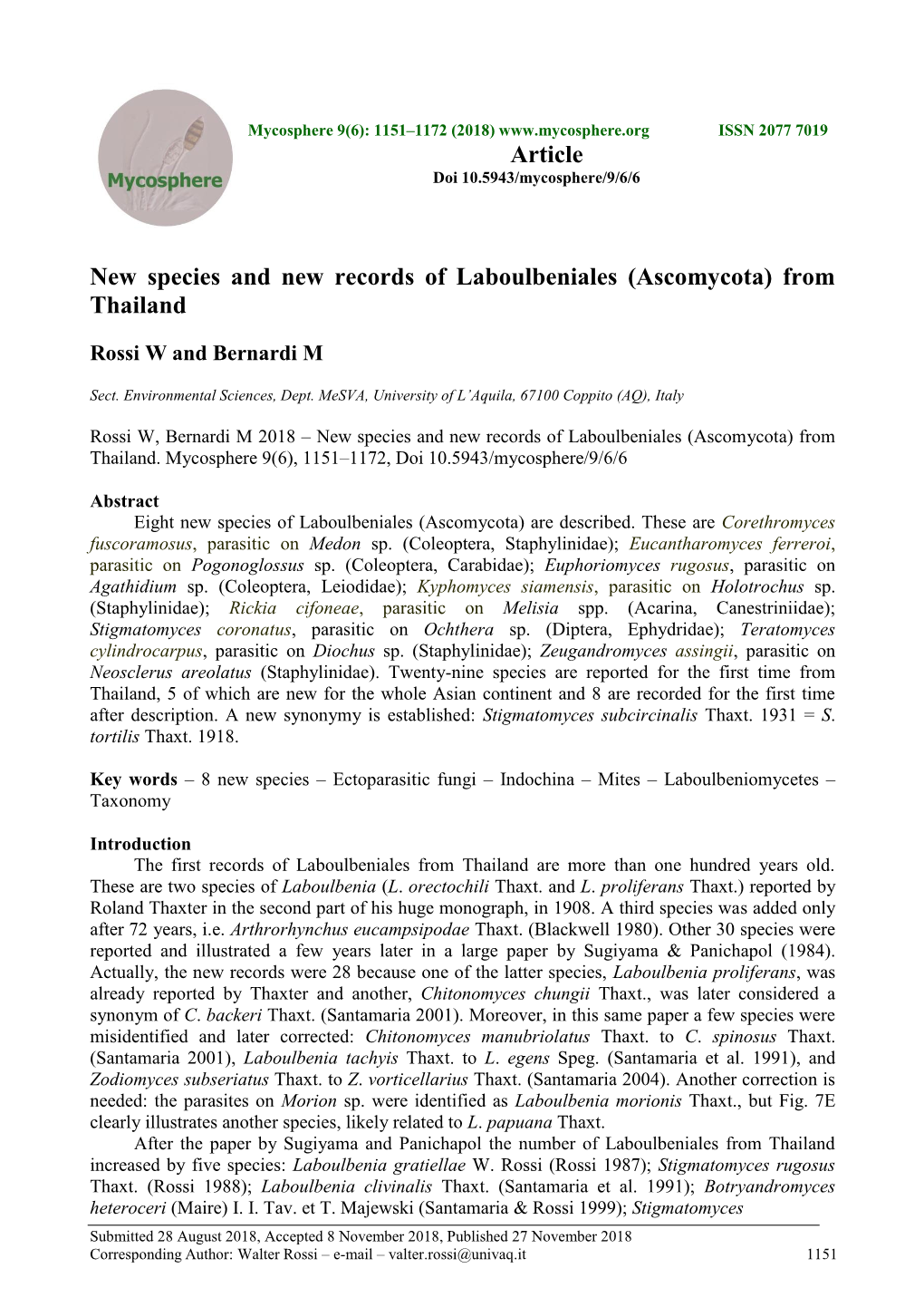New Species and New Records of Laboulbeniales (Ascomycota) from Thailand