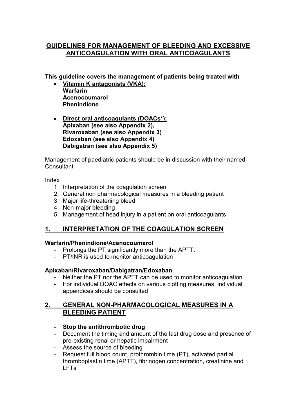 Guideline for Management of Over-Anticoagulation