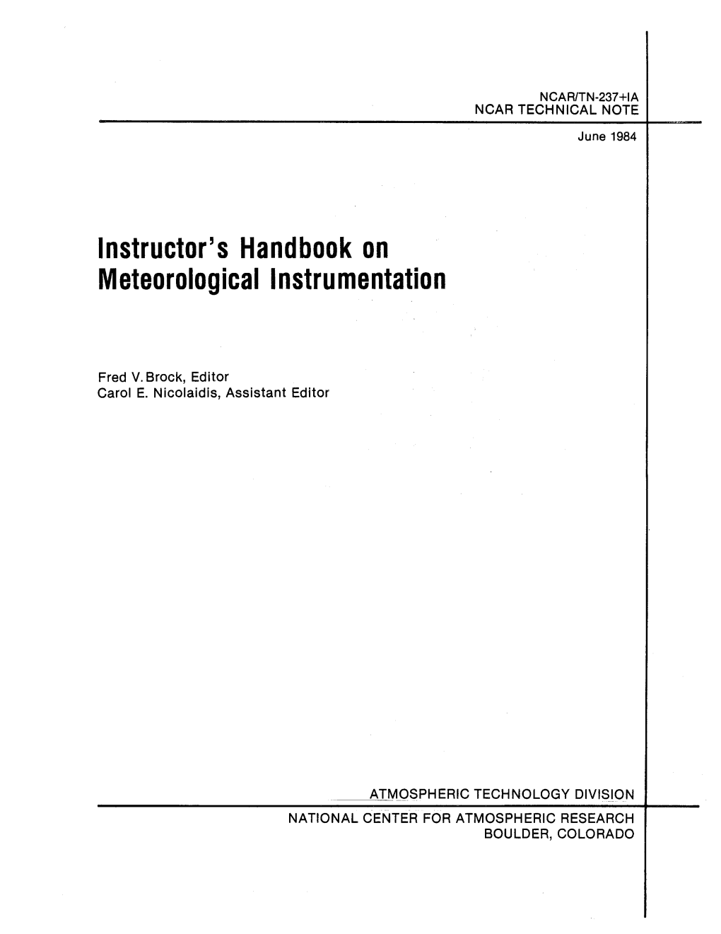NCAR/TN-237+IA Instructor's Handbook On