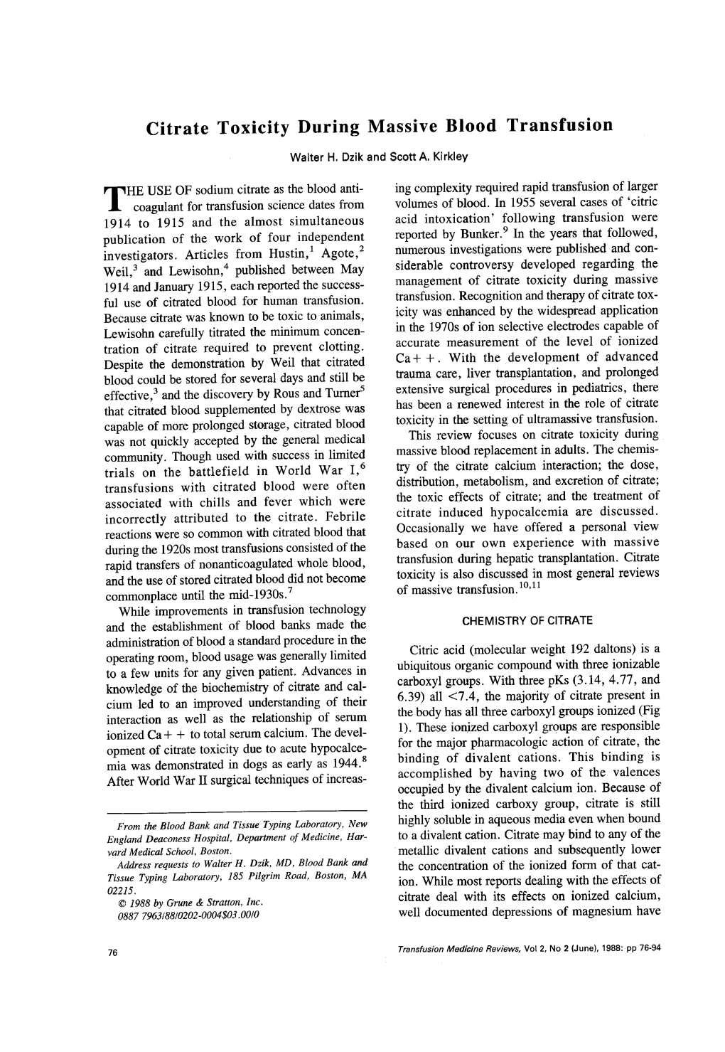 Citrate Toxicity During Massive Blood Transfusion