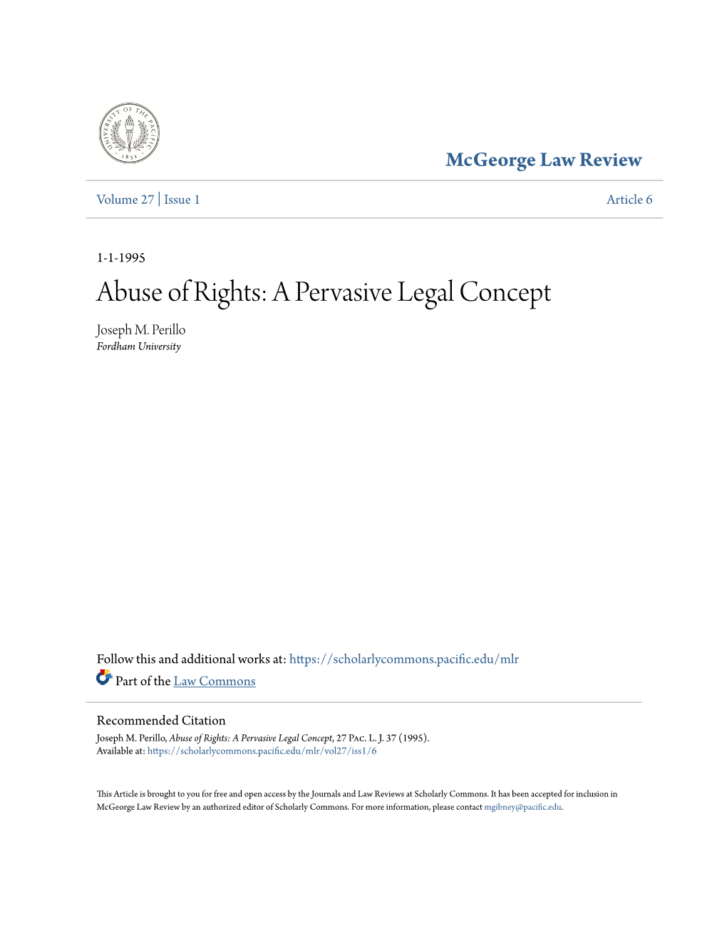 Abuse of Rights: a Pervasive Legal Concept Joseph M