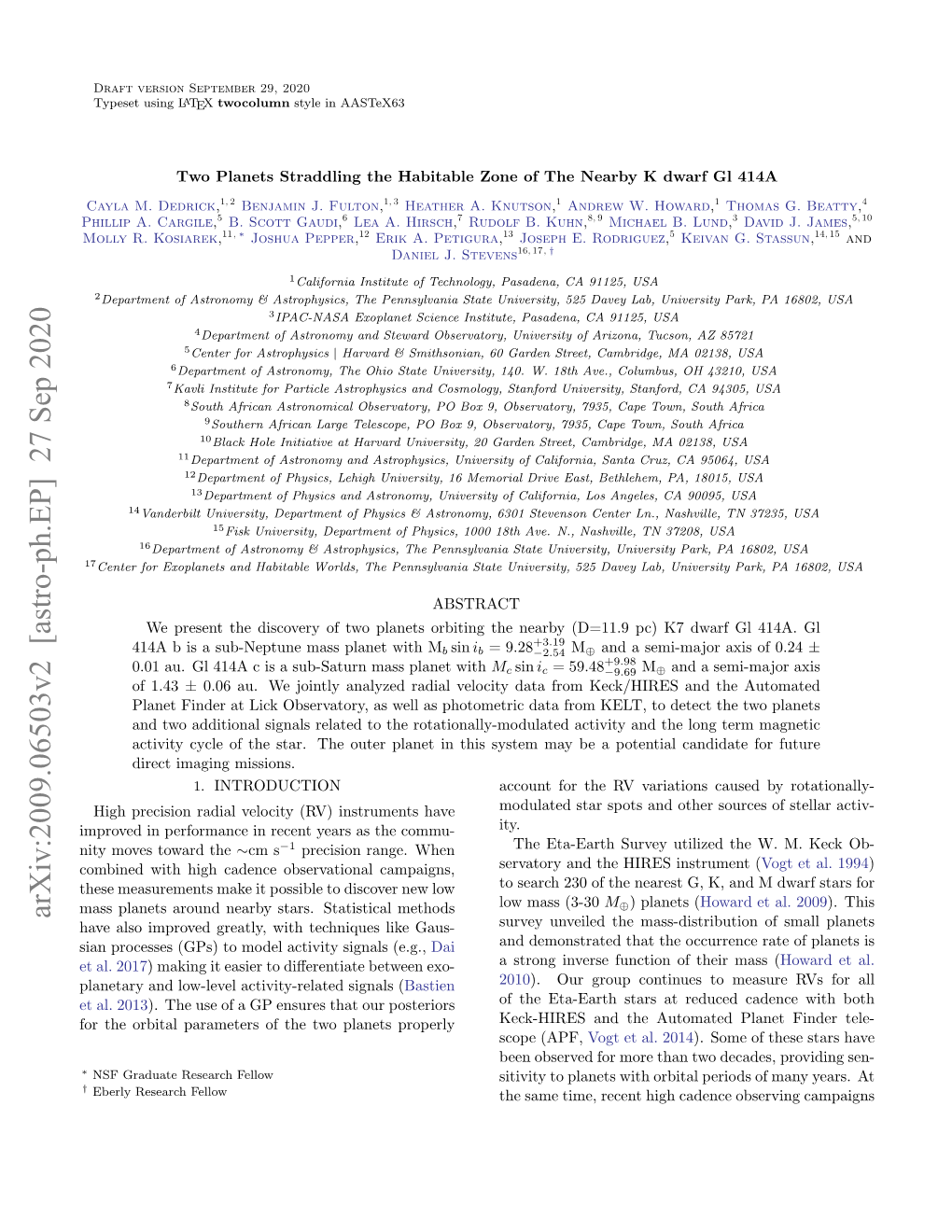 Arxiv:2009.06503V2 [Astro-Ph.EP] 27 Sep 2020