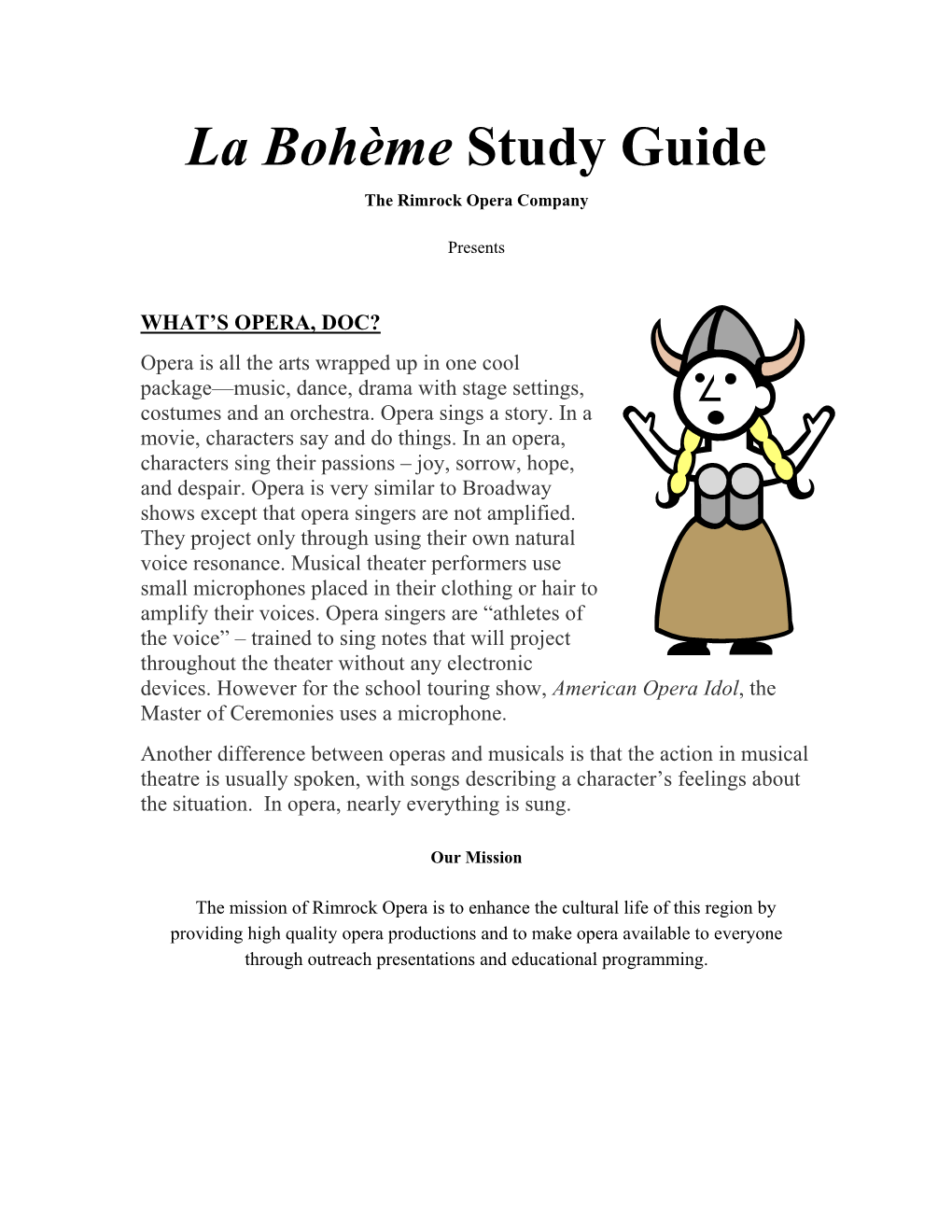 La Bohème Study Guide the Rimrock Opera Company