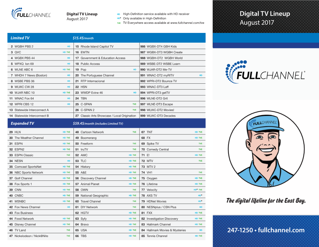 247-1250 • Fullchannel.Com Digital TV Lineup August 2017