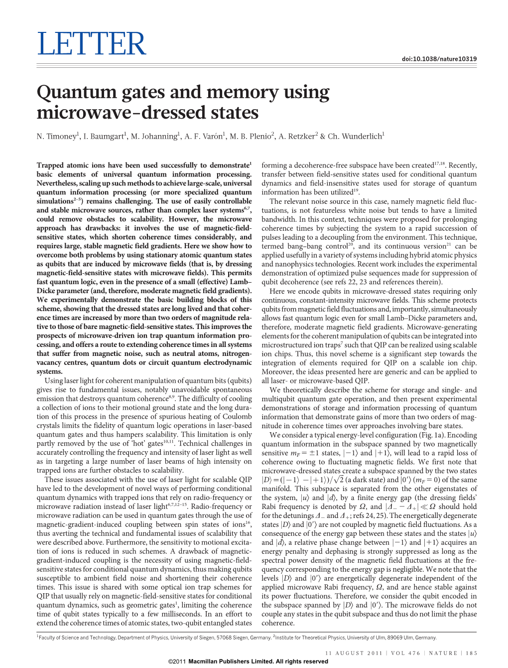 Quantum Gates and Memory Using Microwave-Dressed States