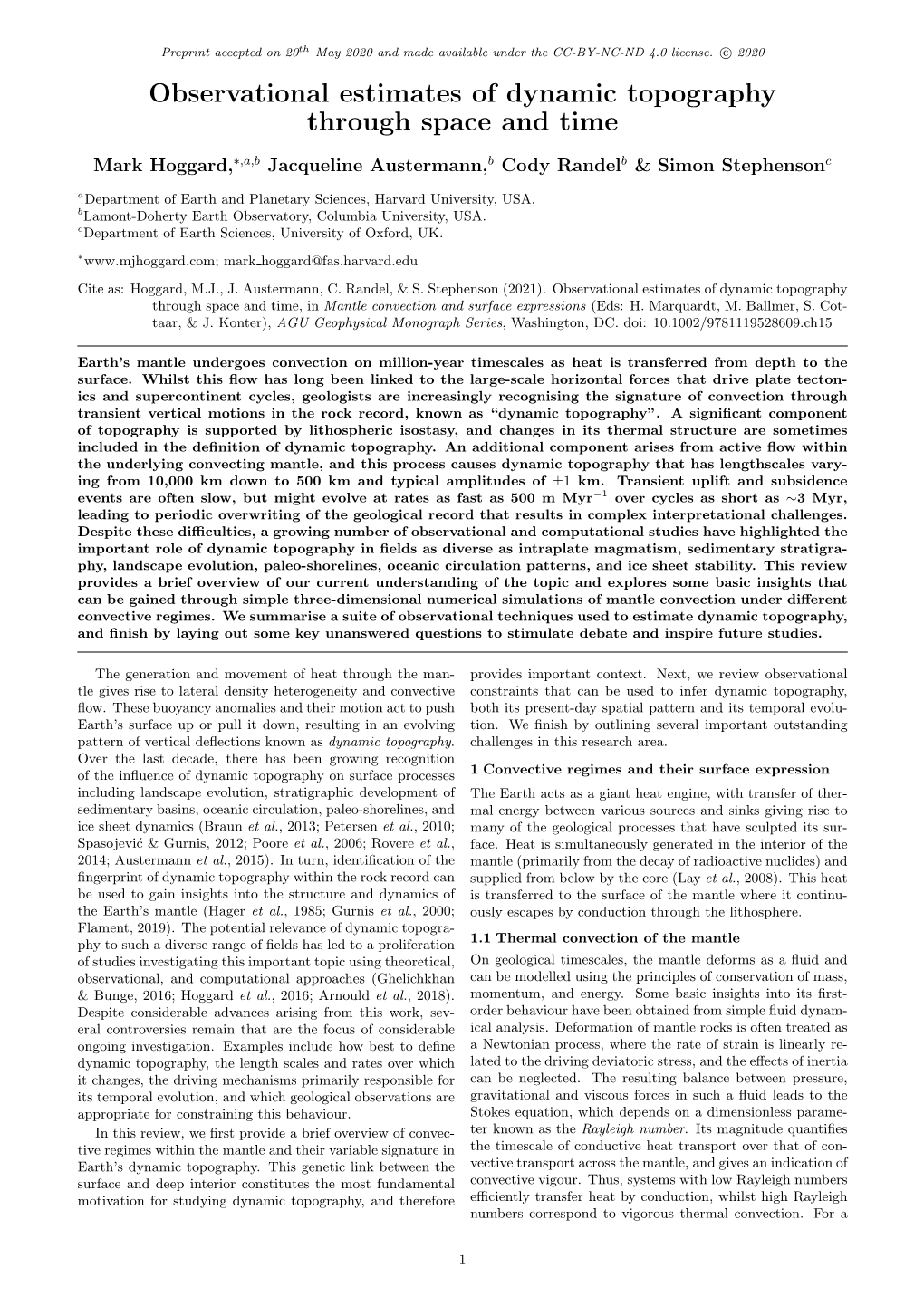 Observational Estimates of Dynamic Topography Through Space and Time