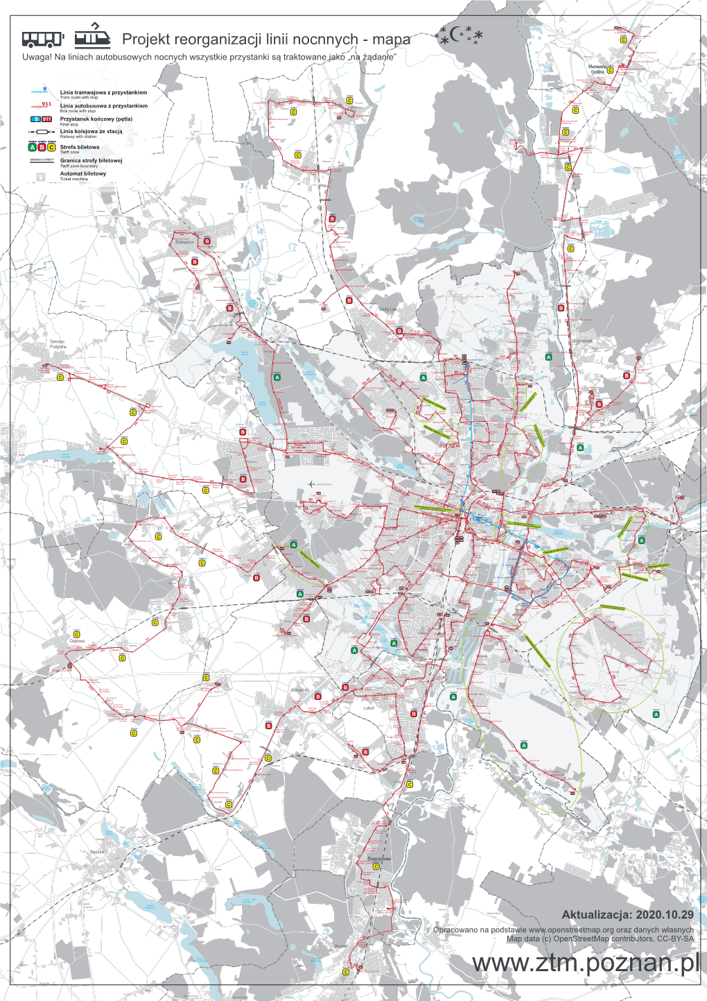 Projekt Reorganizacji Linii Nocnych Mapa