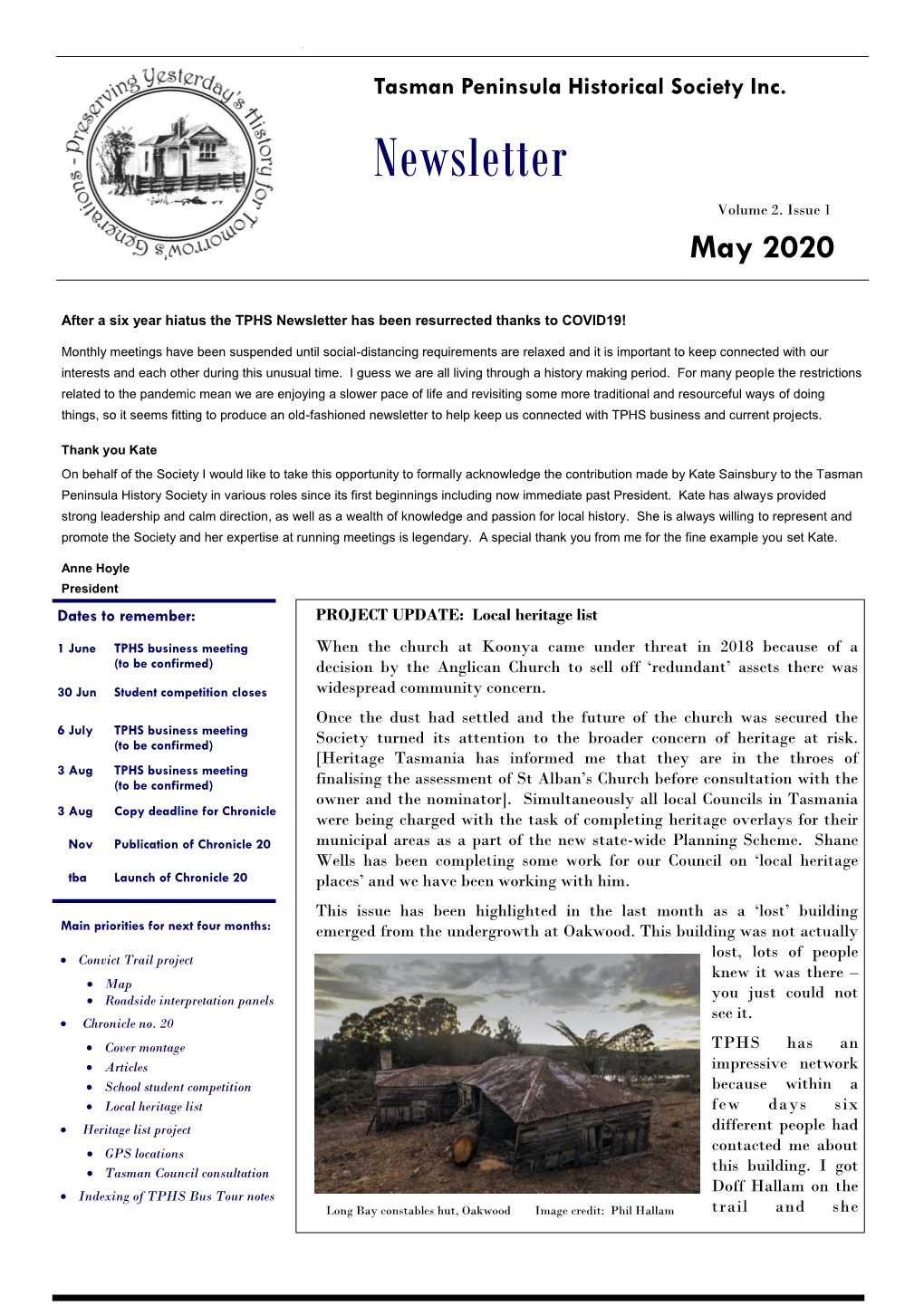 May 2020 TPHS Newsletter