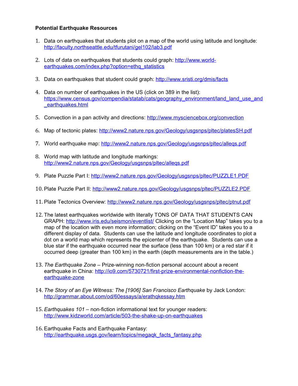 2. Lots of Data on Earthquakes That Students Could Graph