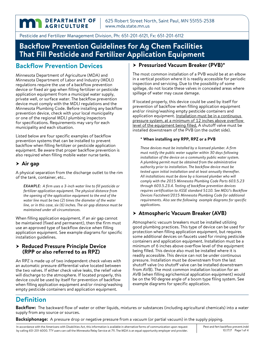 Backflow Prevention Guidelines for Ag Chem Facilities That Fill Pesticide