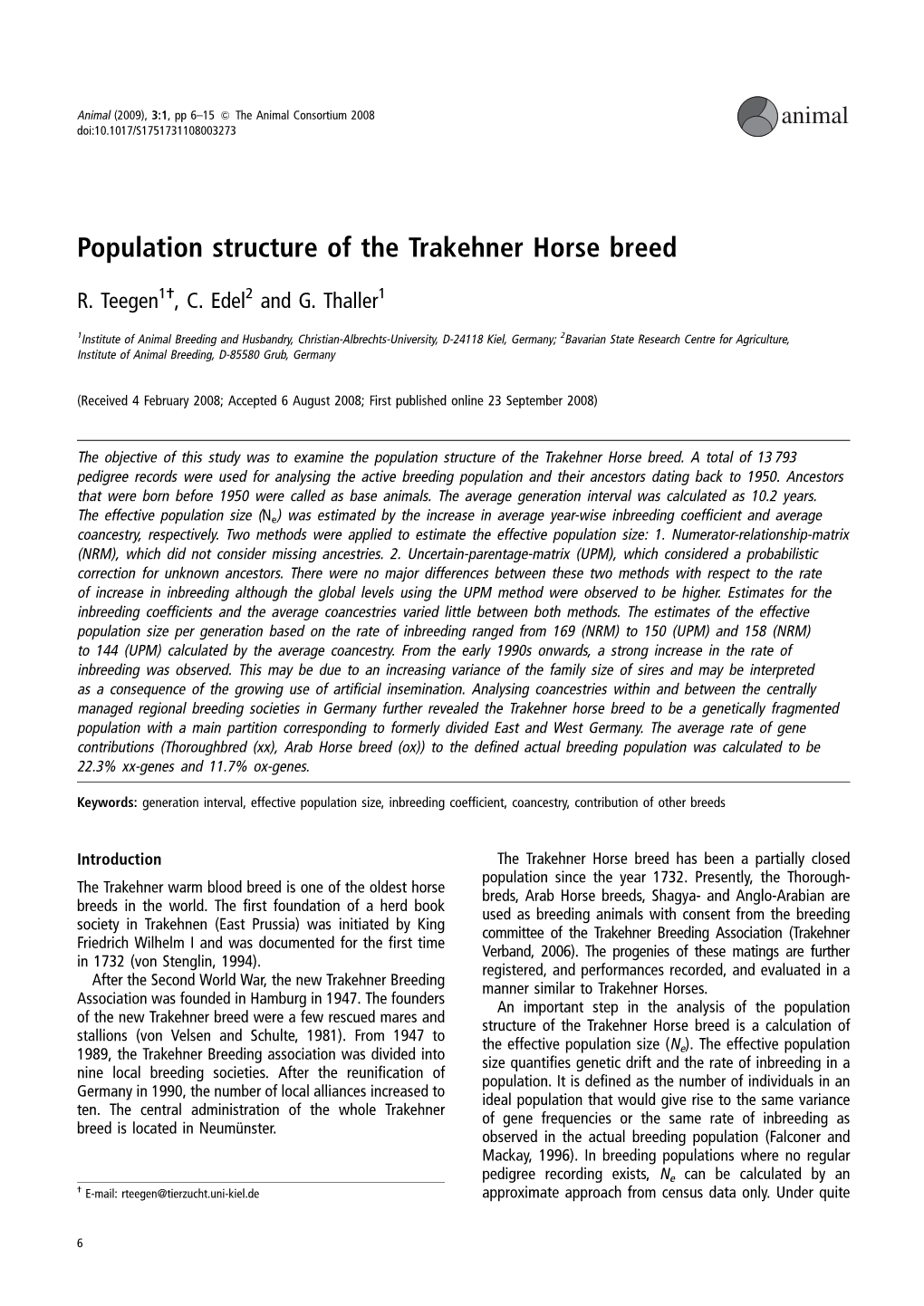 Population Structure of the Trakehner Horse Breed