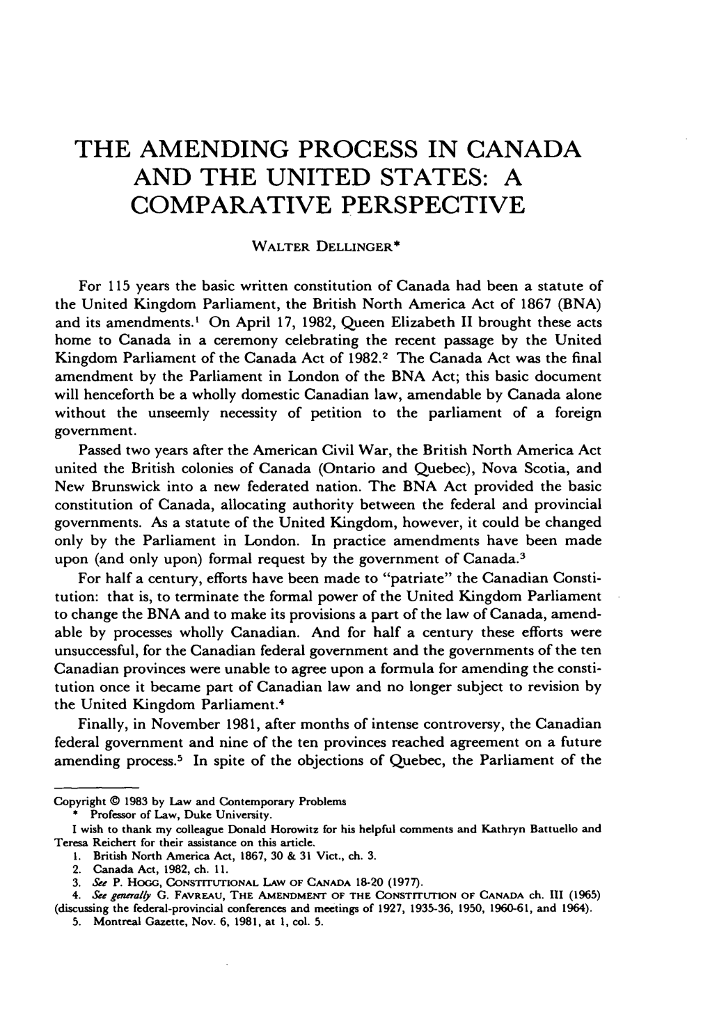 The Amending Process in Canada and the United States: a Comparative Perspective