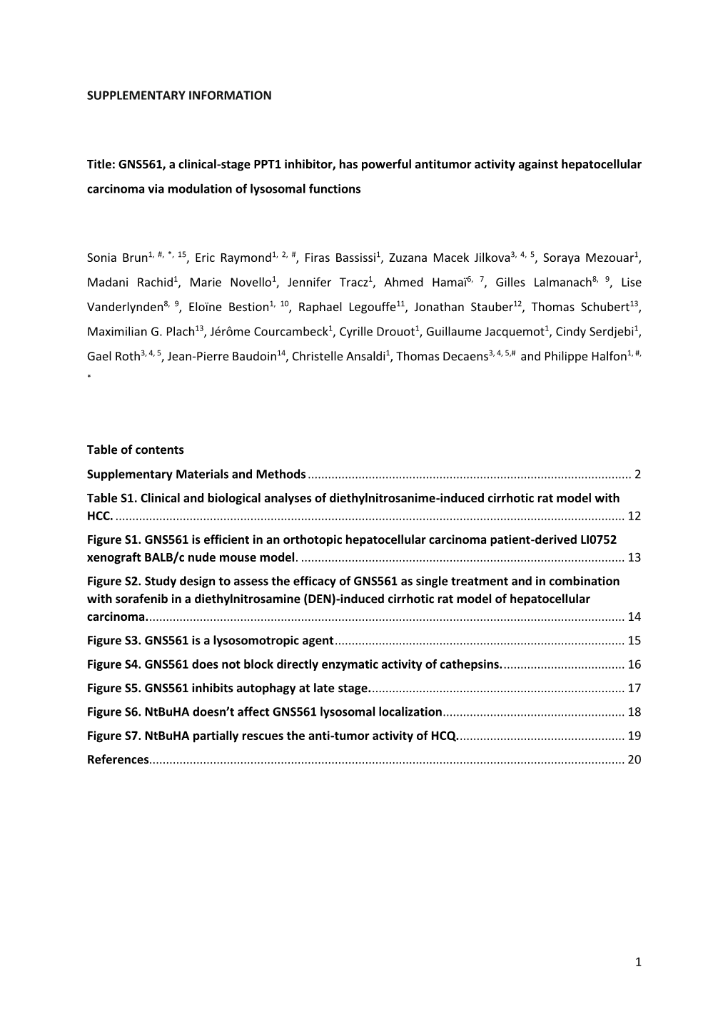 1 SUPPLEMENTARY INFORMATION Title: GNS561, a Clinical-Stage PPT1 Inhibitor, Has Powerful Antitumor Activity Against Hepatocellul