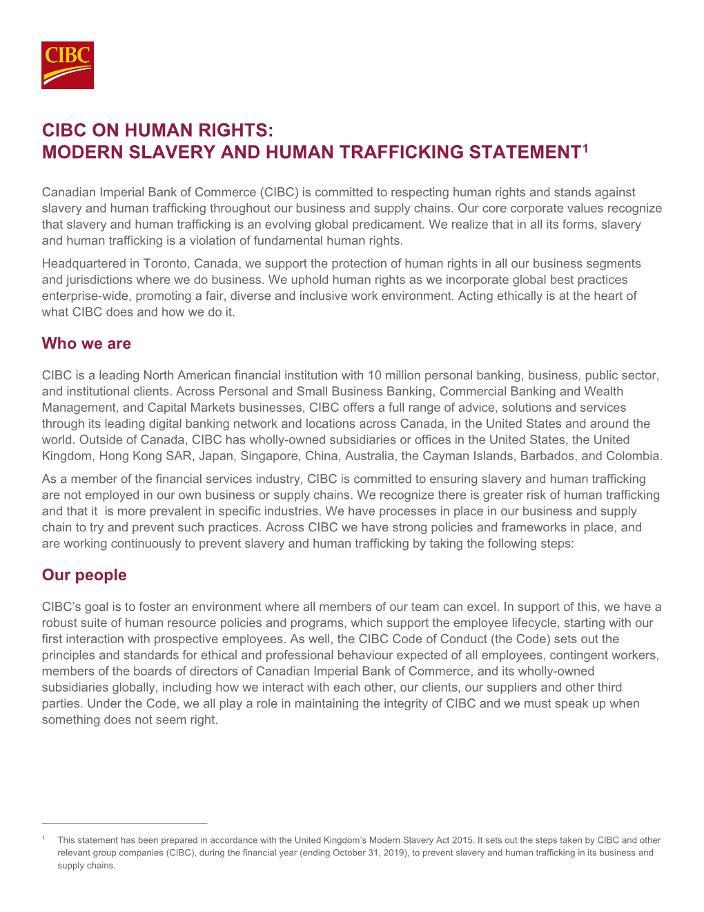 Modern Slavery and Human Trafficking Statement1