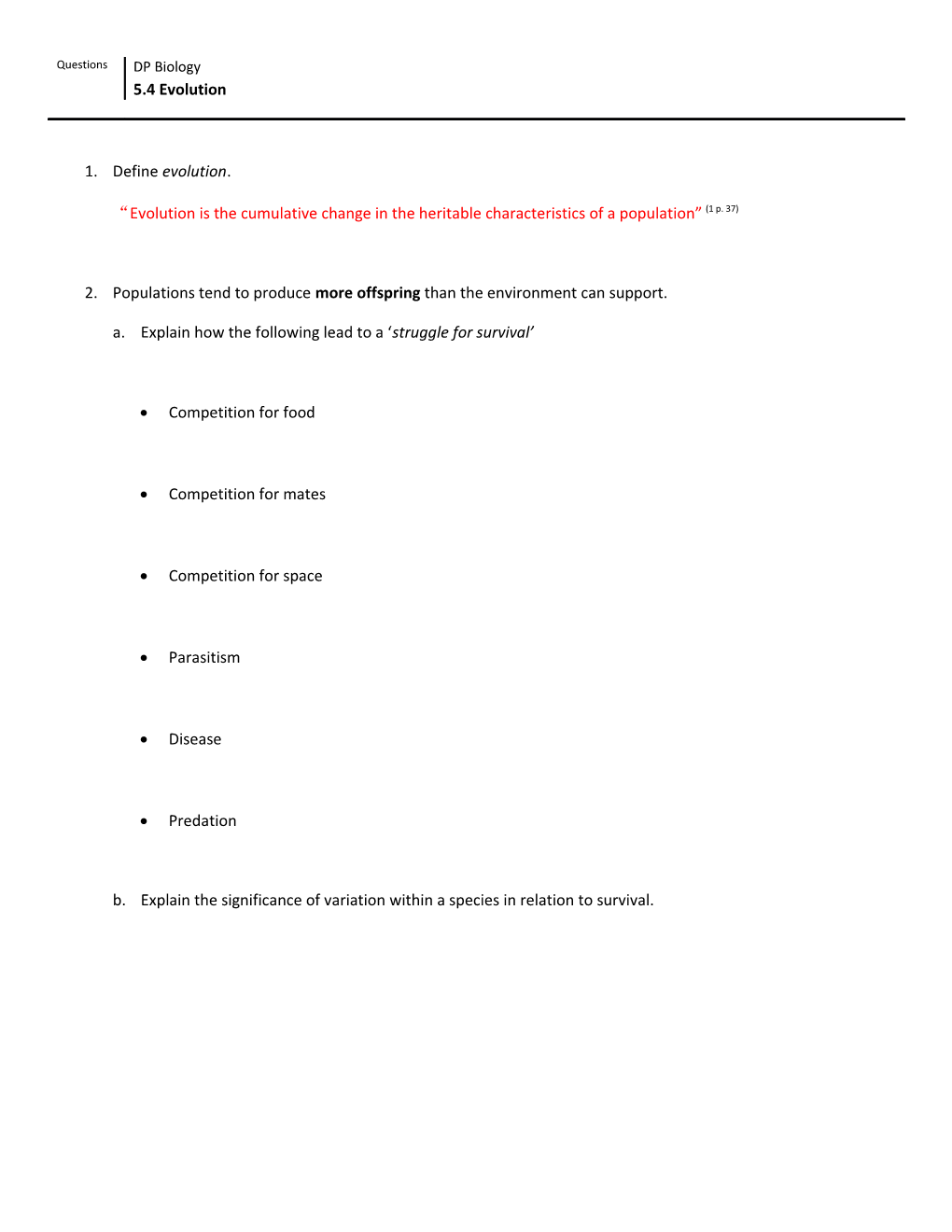 Evolution Is the Cumulative Change in the Heritable Characteristics of a Population (1 P. 37)