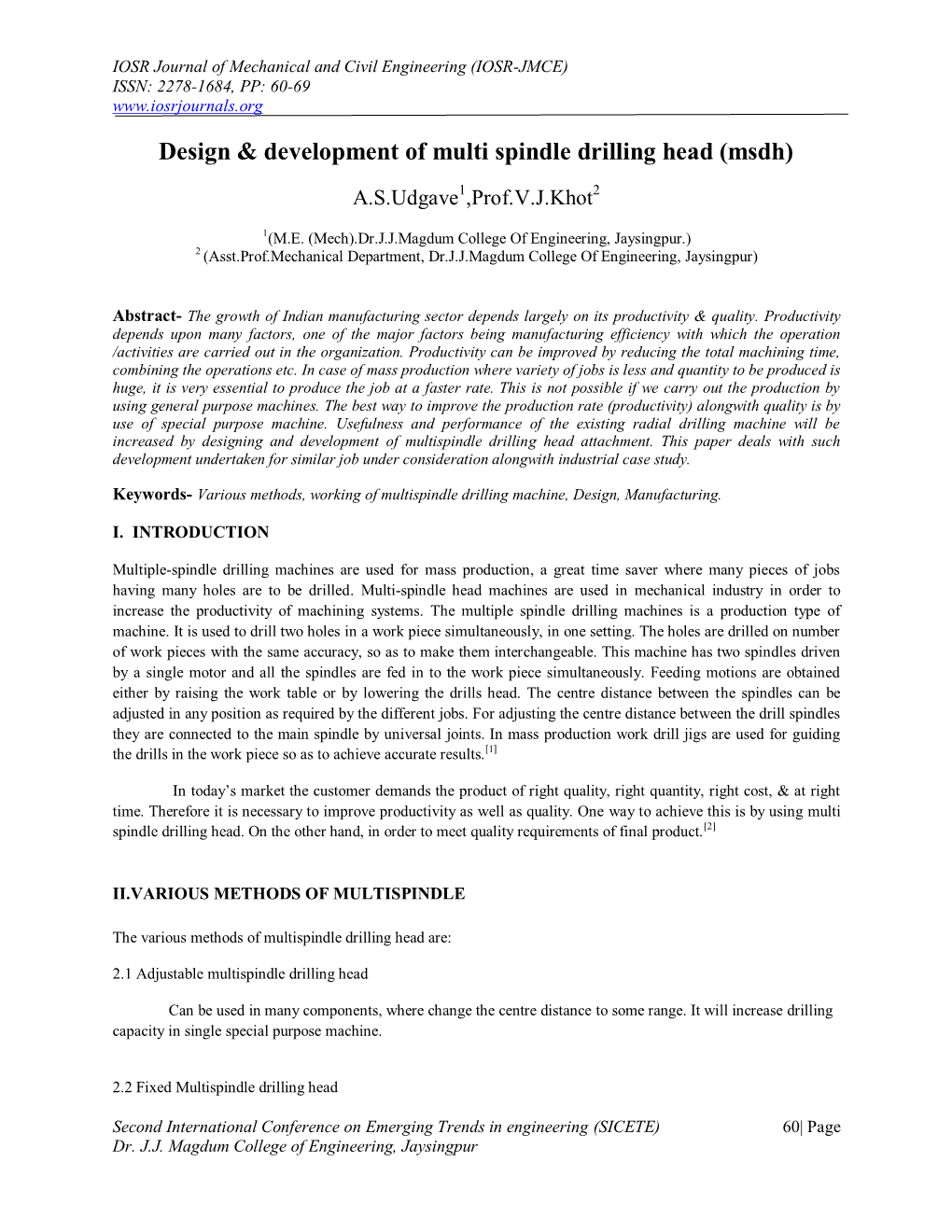 Design and Development of Multi Spindle Drilling Head (Msdh)