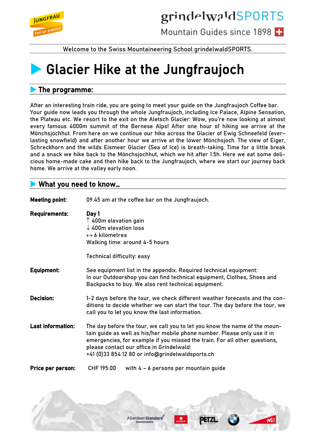 Programme Glacier Hike at the Jungfraujoch
