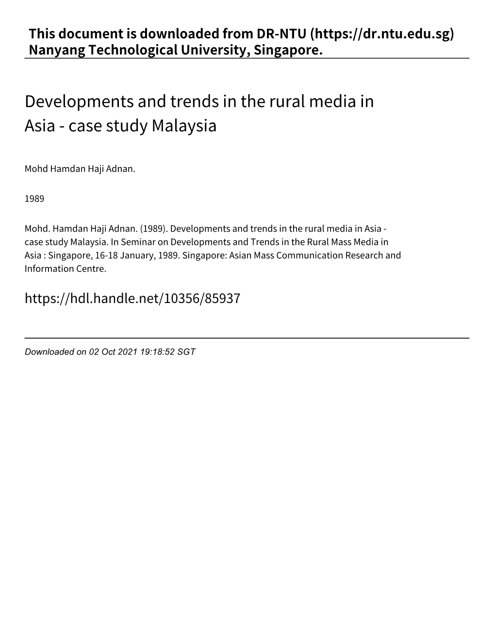 Developments and Trends in the Rural Media in Asia ‑ Case Study Malaysia