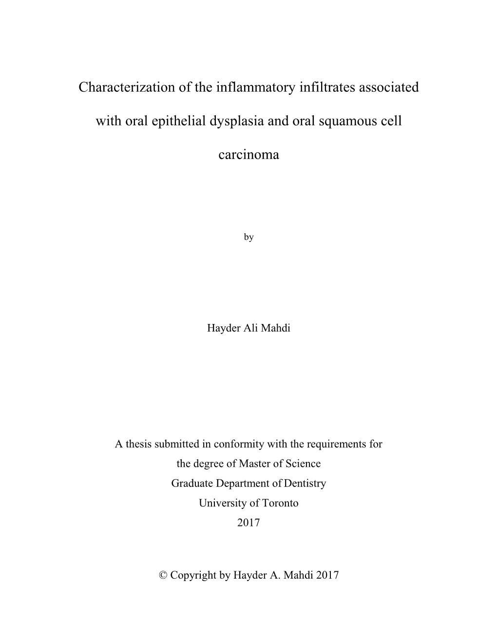 Characterization of the Inflammatory Infiltrates Associated with Oral