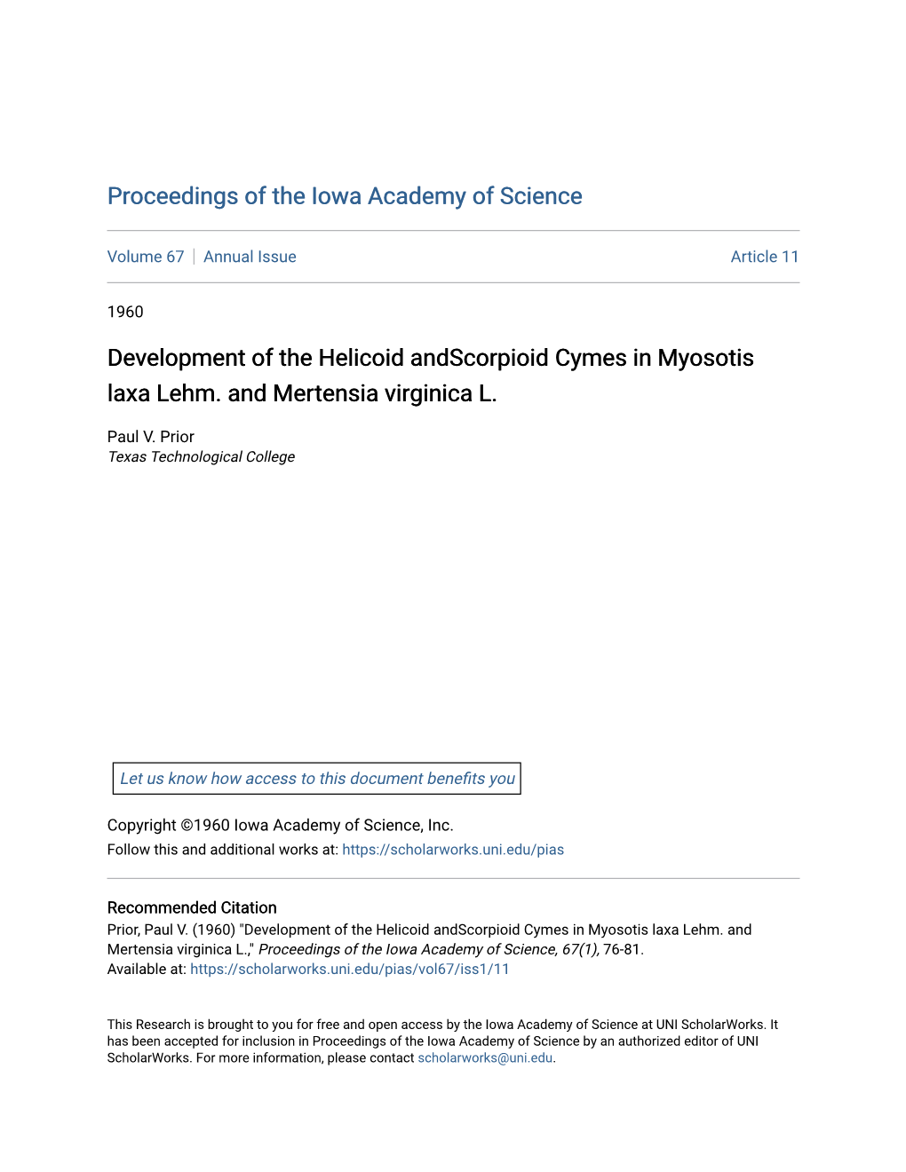 Development of the Helicoid Andscorpioid Cymes in Myosotis Laxa Lehm