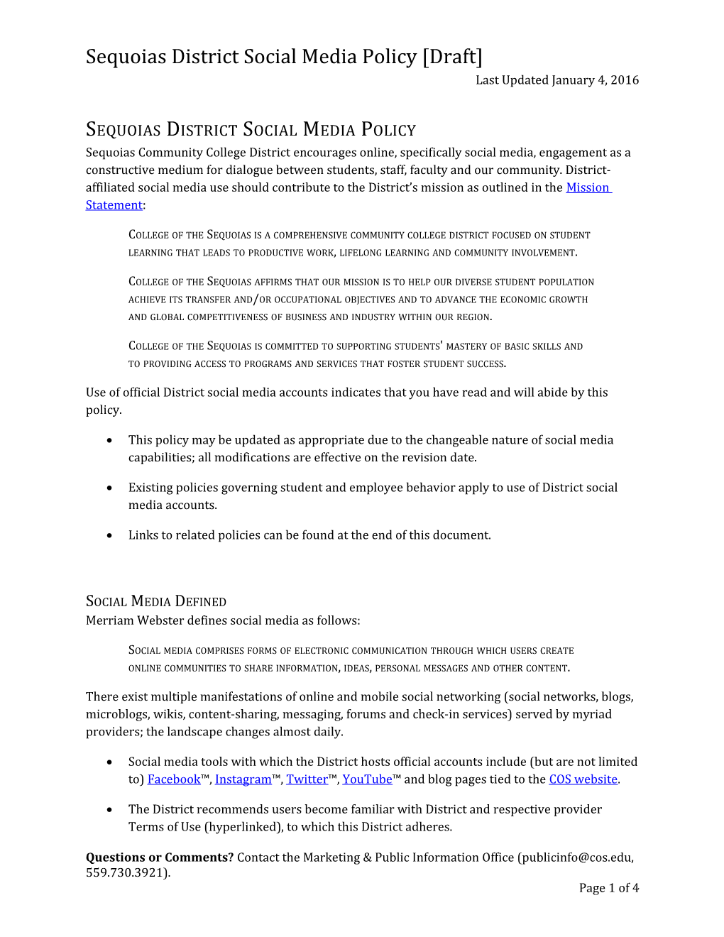 Sequoias District Social Media Policy Draft