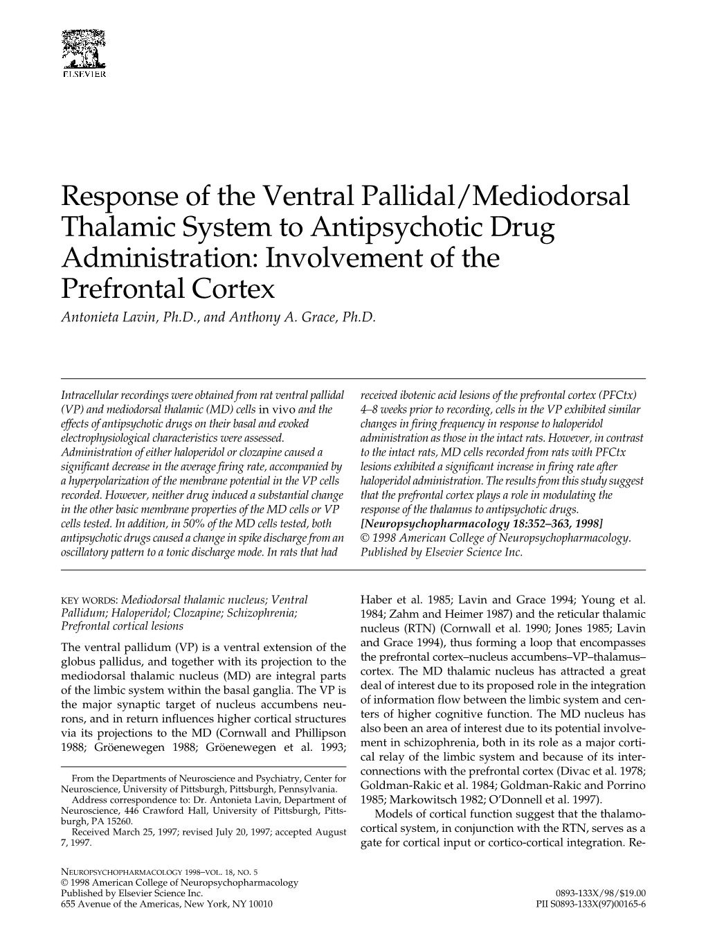 Response of the Ventral Pallidal/Mediodorsal