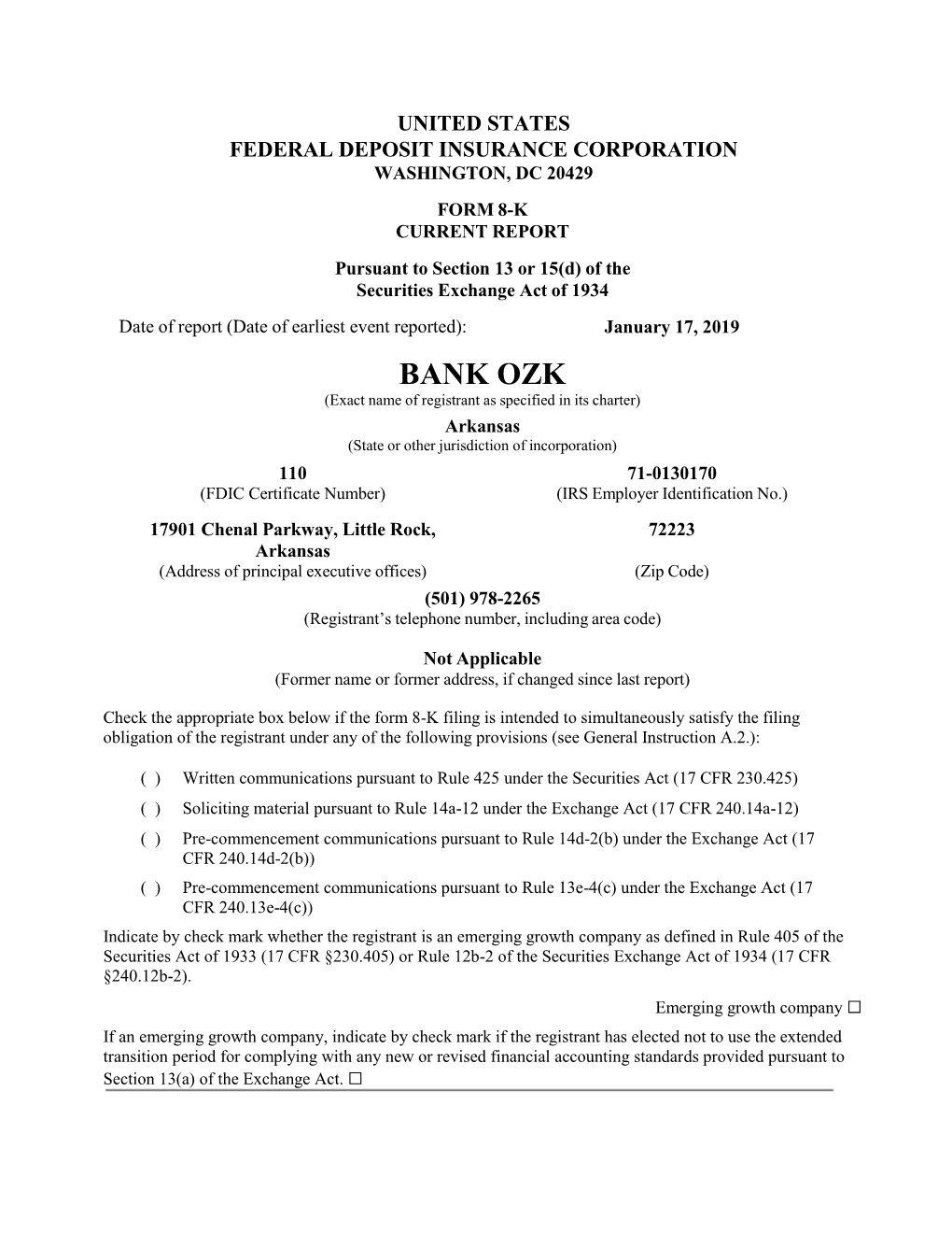 BANK OZK (Exact Name of Registrant As Specified in Its Charter)