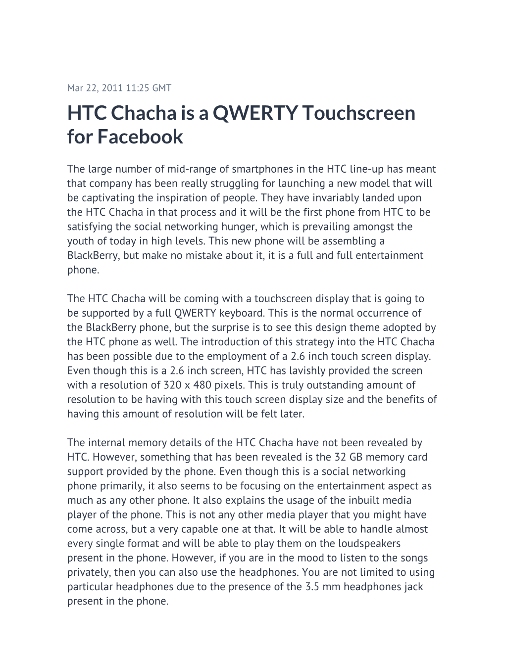 HTC Chacha Is a QWERTY Touchscreen for Facebook