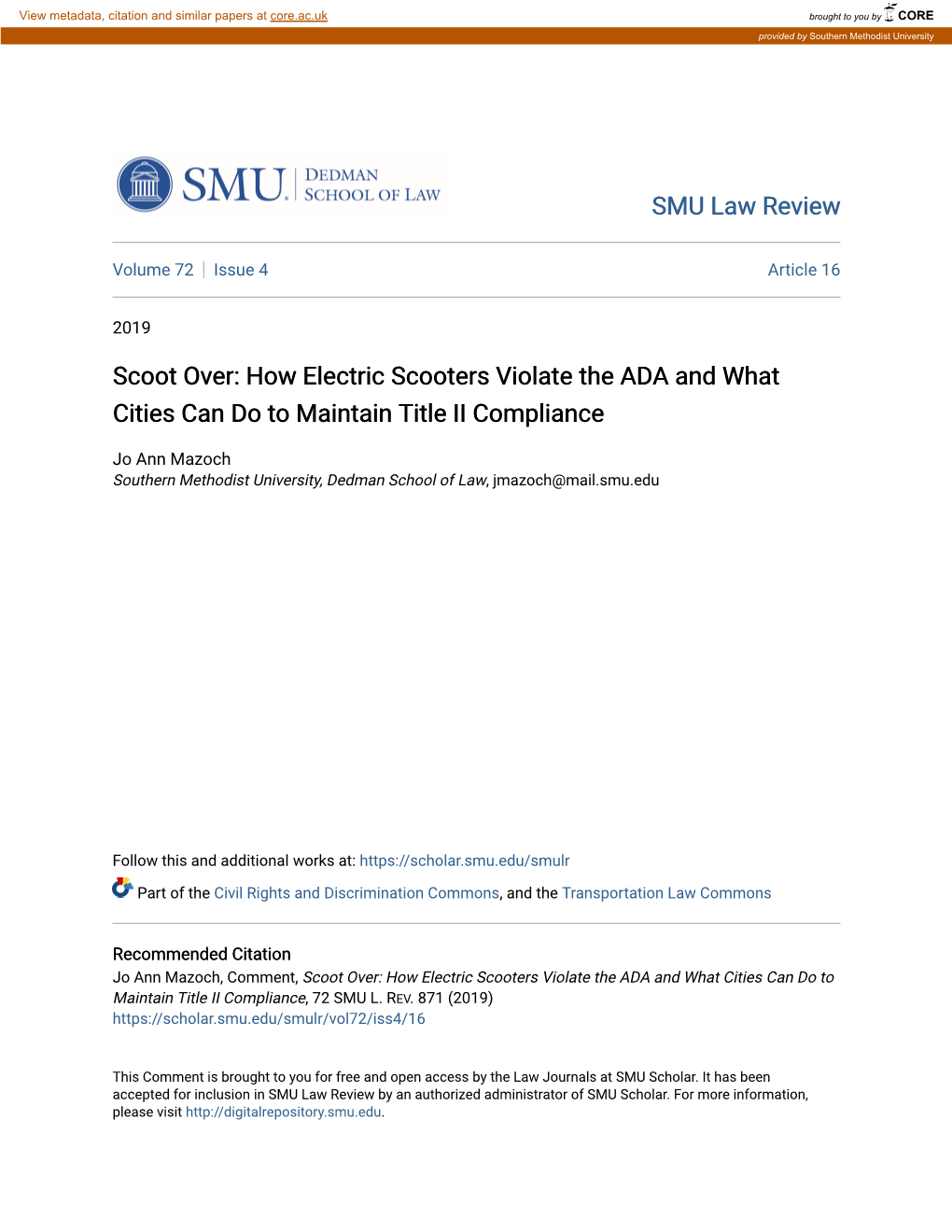 How Electric Scooters Violate the ADA and What Cities Can Do to Maintain Title II Compliance