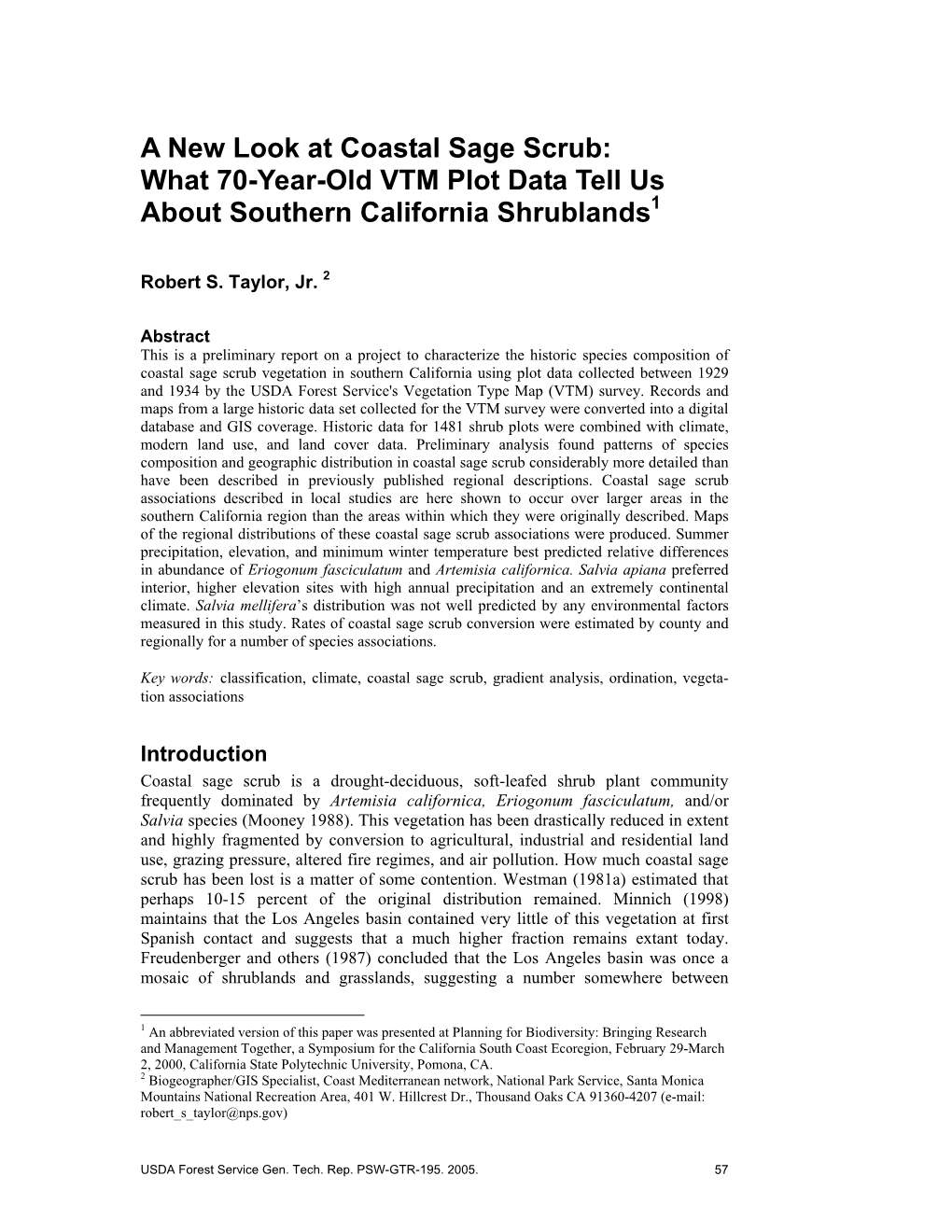 A New Look at Coastal Sage Scrub: What 70-Year-Old VTM Plot Data Tell Us About Southern California Shrublands1