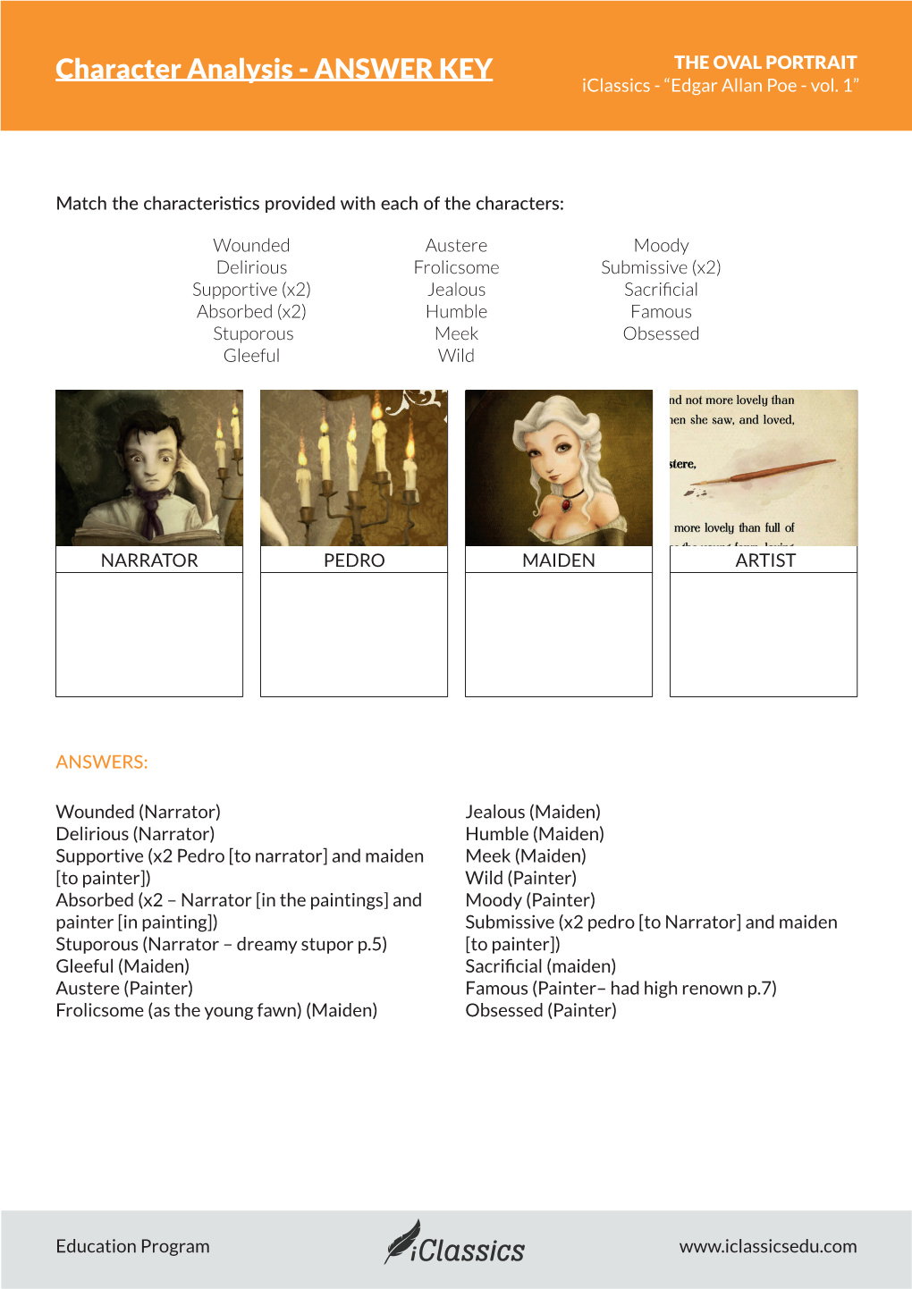 Character Analysis - ANSWER KEY the OVAL PORTRAIT Iclassics - “Edgar Allan Poe - Vol